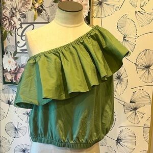A New Say NWT S Green Off-Shoulder Ruffle Top